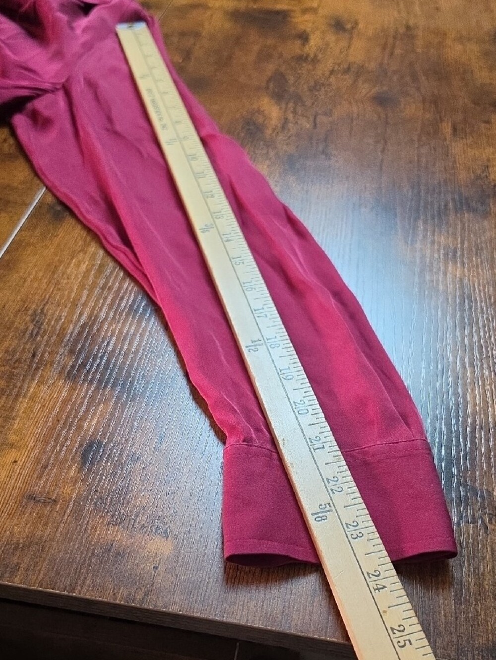 QUINCE | Luxe Wine Burgundy Stretch Silk Button Down Blouse Curved Hem | L - Picture 6 of 8